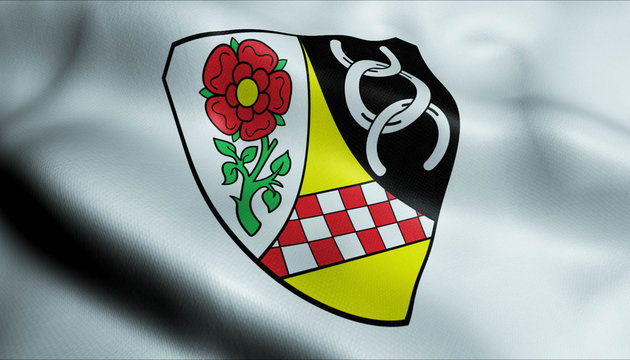 3D Waving Germany City Coat of Arms Flag of Werdohl Closeup View