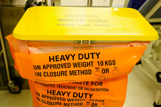 Clinical Waste Bin In A Hospital Clinical Room.