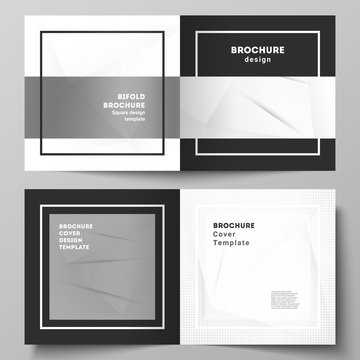 Vector layout of two covers templates for square design bifold brochure, flyer, cover design, book design, brochure cover. Halftone dotted background with gray dots, abstract gradient background.