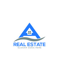 Real estate company logo design template with letter A Free Vector