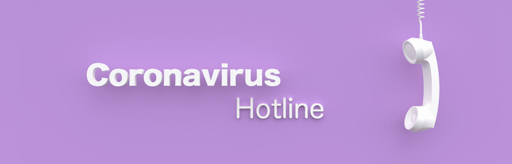 Hotline Landline telephone in front of a color wall background. Corona Covid-19 Virus concept - 3D Rendering.