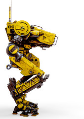 yellow combat mech in a white background side view © DM7