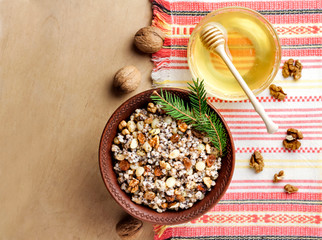 Kutia or kutya is a ceremonial grain dish with sweet gravy traditionally served by Eastern Orthodox Christians