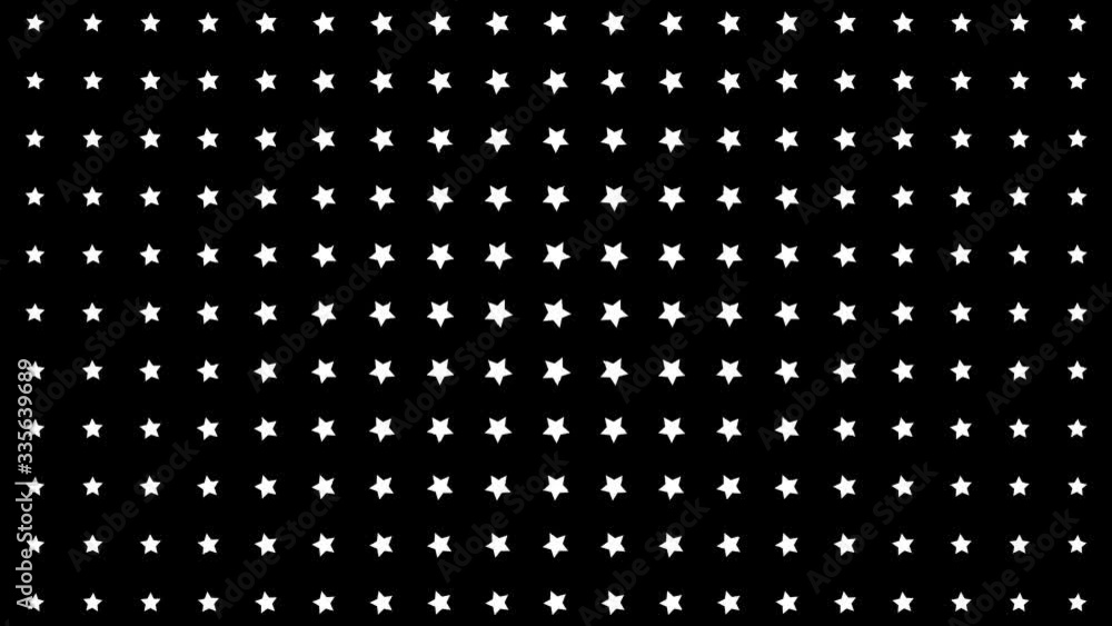 Poster dynamic composition with white stars scaling at black background. vintage pattern animation.