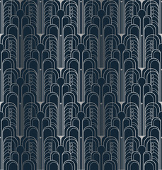 Dark blue and silver art deco geometric seamless pattern
