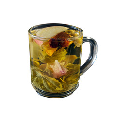 glass goblet with phyto tea on a white background