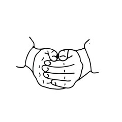 Hands folded in prayer. Preyer christian. Sketch style hand drawn elements. Stock outline vector illustration, isolated on white background.