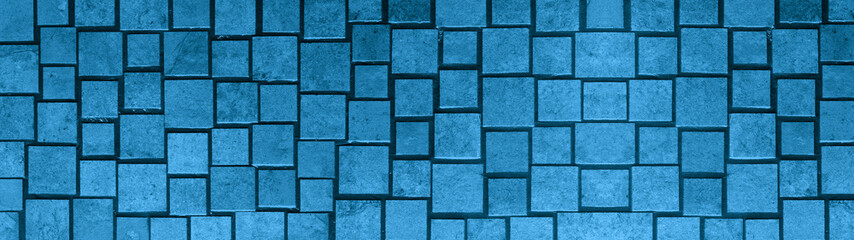 Abstract blue painted concrete cement stone square cubes texture background banner panorama