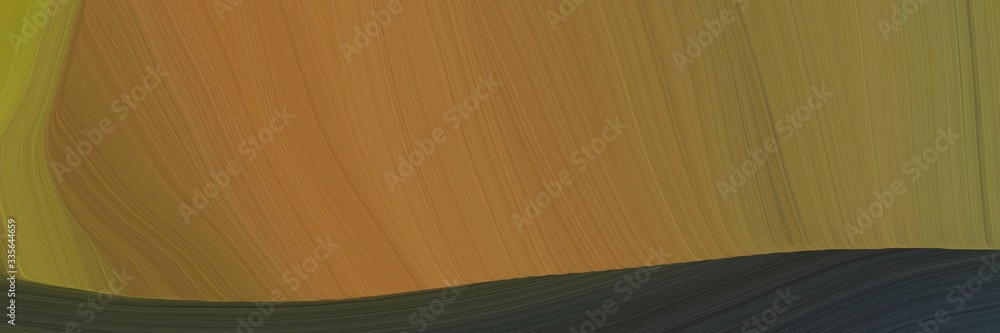Poster elegant abstract curved lines surreal horizontal header with brown, very dark blue and peru colors. 