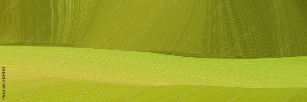 Poster elegant abstract curved lines moving designed horizontal banner with yellow green, olive and dark khaki colors. elegant curved lines with fluid flowing waves and curves