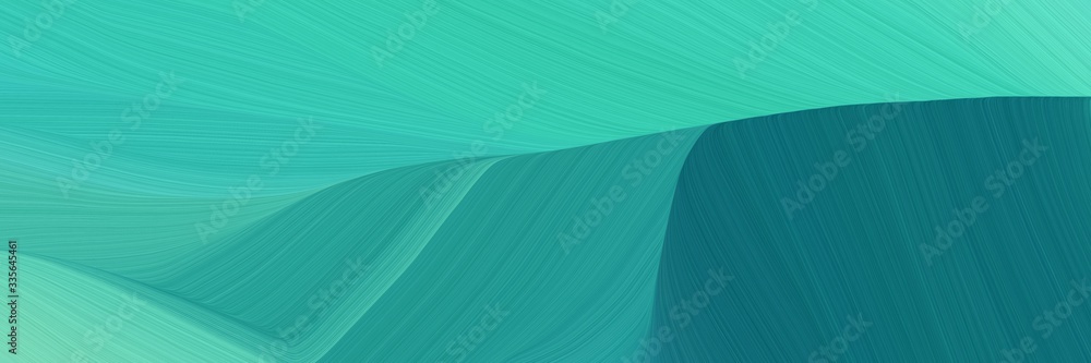 Poster elegant abstract curved lines dynamic designed horizontal header with light sea green, teal and dark cyan colors. elegant curved lines with fluid flowing waves and curves