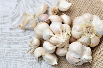 garlic on a wooden background