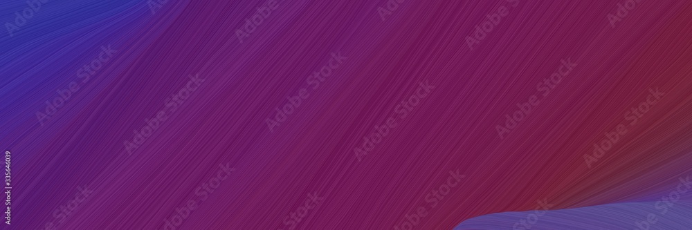 Poster elegant abstract curved lines moving designed horizontal banner with old mauve, dark slate blue and dark moderate pink colors