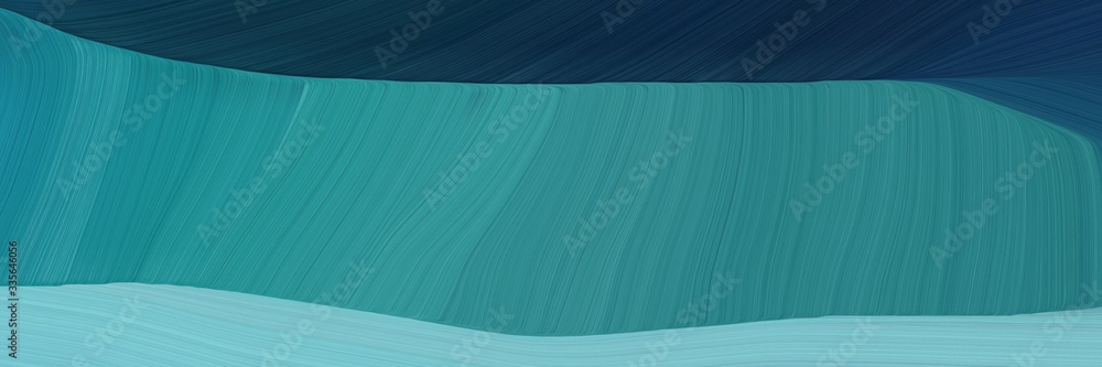 Poster elegant abstract curved lines dynamic banner design with teal blue, very dark blue and sky blue colo