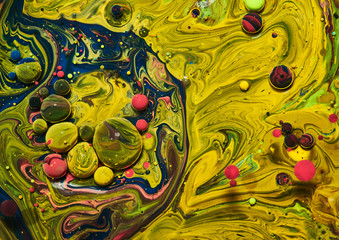 Colourful acrylic bubbles.Fluid art marble texture. Backdrop  abstract iridescent paint effect....