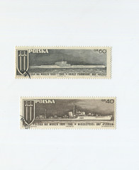 Poland mail postage stamp. ORP Piorun, ORP Orzeł  © misheel