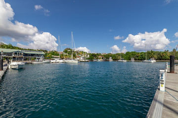  Saint Vincent and the Grenadines, sailboats on mooring in Blue Lagoon