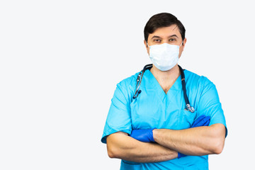 Portrait of Adult handsome physician wearing medical robe