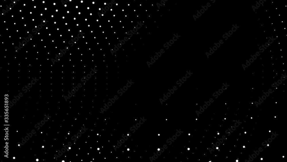 Aufkleber seamless halftone white dots randomly appear and disappear in motion at black background.