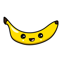 Cartoon smiling banana. Kawaii illustration.