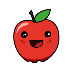 Cartoon smiling red apple fruit. Kawaii illustration.