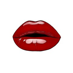 juicy female lips with red lipstick