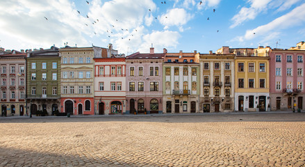 Fototapeta na wymiar Empty Lviv streets during COVID-19 Quarantine. Market square in Lviv