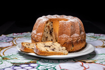 Cake, raisins, black background 07