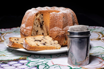 Cake, raisins, black background 04