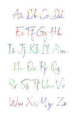 Watercolor alphabet set  on white background, colorful, rainbow