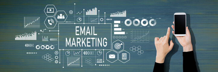 Email marketing concept with person using a white smartphone