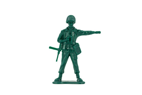 Green toy soldiers on white background. Soldier one on six models. (1/6) Picture one on sixteen viewing angles. (01/16)