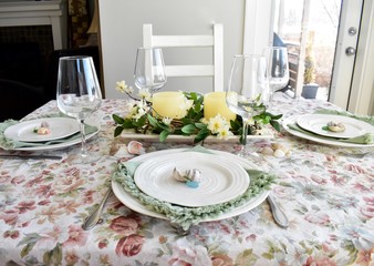 Fancy table settings for celebration meal 