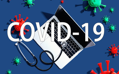 COVID-19 Coronavirus theme with stethoscope and laptop computer