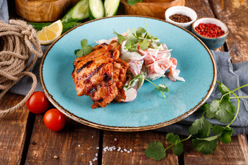 Fried veal or beef ribs and vegetables dipped in sour cream.