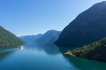 Fototapeta na wymiar Cruise in Geiranger fjord in Norway