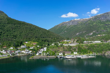 Fototapeta na wymiar Village Hellesylt in Geiranger fjord in Norway