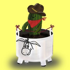 Succulent, plant, pot, cowboy, cactus, hat,bandanna, cartoon