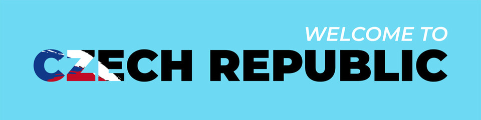 Abstract travel concept for logo, icon, poster, banner, design flag or t-shirt print. Welcome to  CZECH REPUBLIC font with national CZECH flag stroke on blue background. Vector illustration