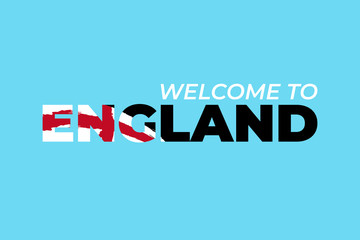 Abstract travel concept for logo, icon, poster, banner, design flag or t-shirt print. Welcome to England font with national flag stroke on blue background. Vector illustration