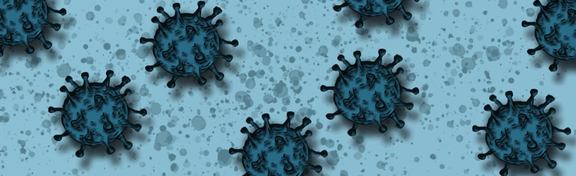 Virus o bacterias, contaminacion azul sobre fondo manchado azul. 
