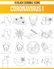 Black Icon Set Scribble Coronavirus I