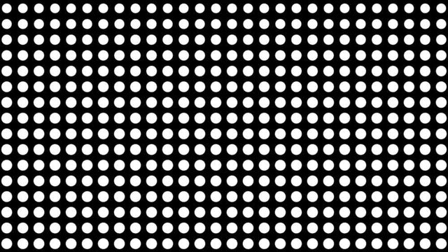 Seamless halftone white dots appear and disappear in motion at black background.