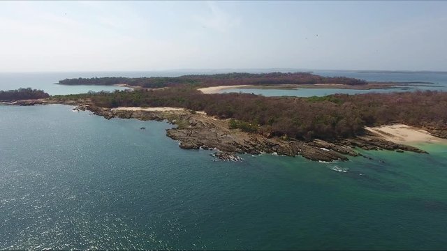 Aerial View of Las Perlas Islands with Coral and Rock Fringed Clear Water Beaches