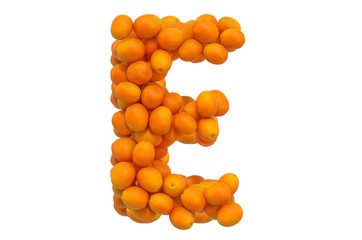 Letter E from oranges, 3D rendering