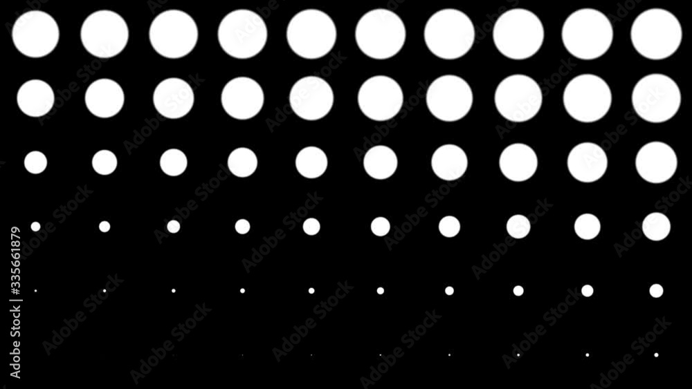 Poster seamless halftone white dots appear and disappear in motion at black background. vintage pattern ani