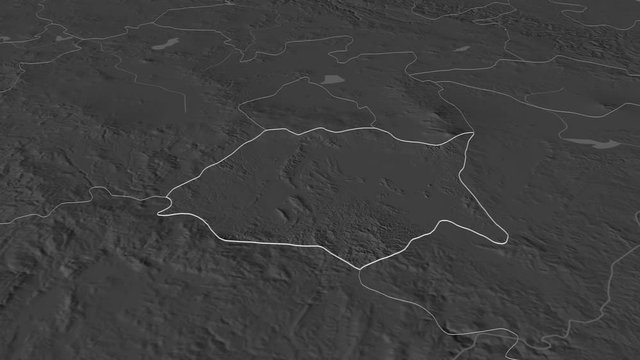 Morelos, state with its capital, zoomed and extruded on the bilevel map of Mexico in the conformal Stereographic projection. Animation 3D