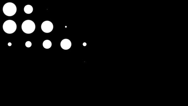 Seamless halftone white dots randomly appear and disappear in motion at black background.