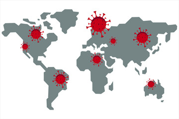 global map of the world infected with red coronavirus vector covid-19