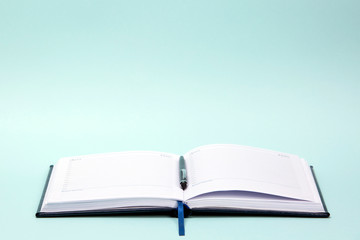 Open diary on a colored background
